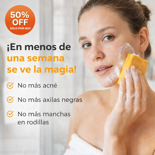 Jabón de cúrcuma. revela una piel más clara, limpia y uniforme. Compra 2 por el valor de 1